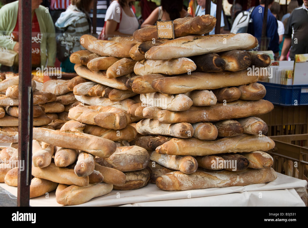 Carteret, Normandy, France. Loaves of bread on the baker's stall in the