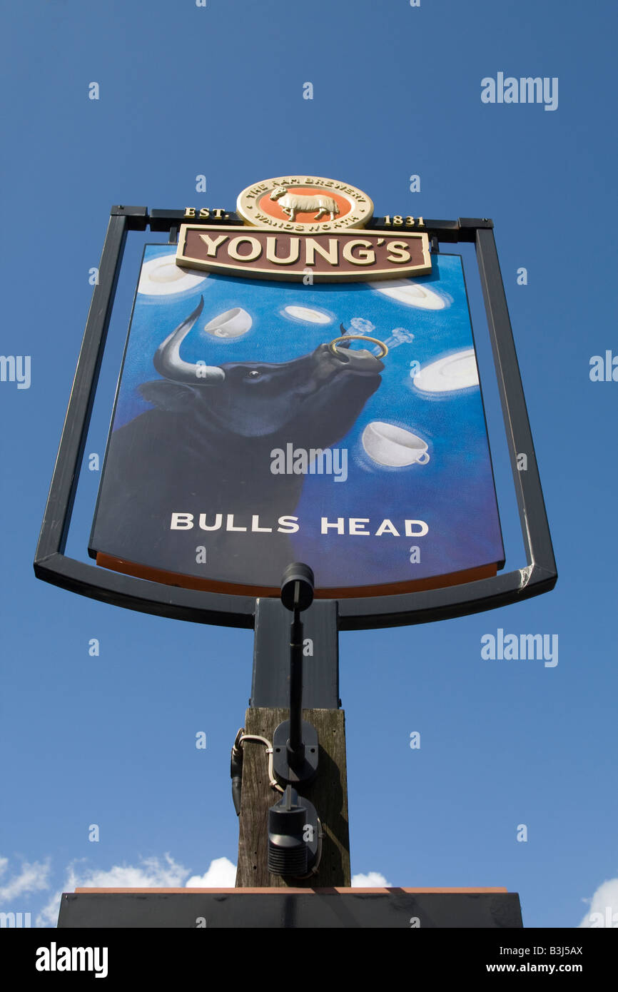 Pub sign. The Bulls Head in Chislehurst, Kent, UK. Stock Photo