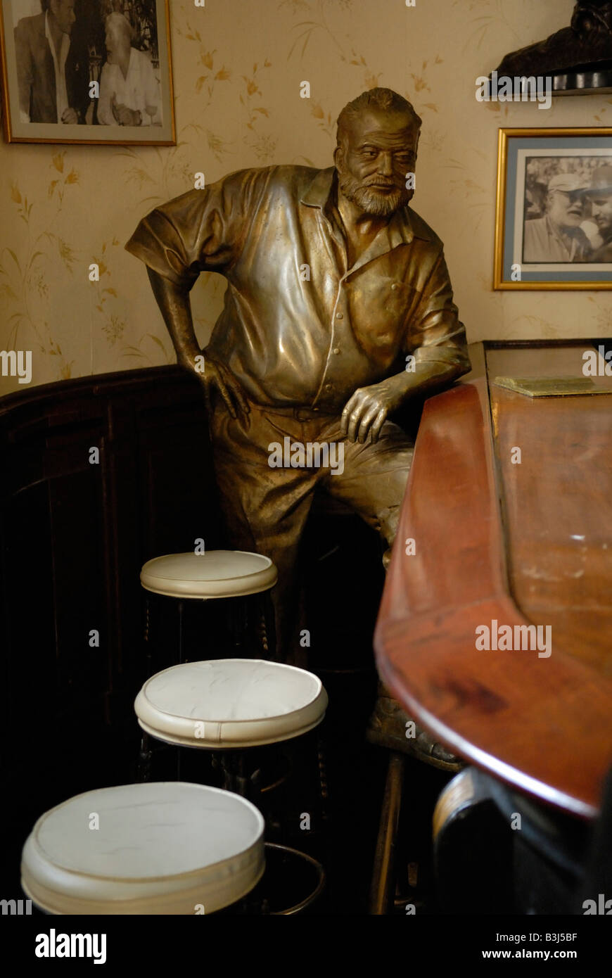 Bronze statue of Ernest Hemingway at Bar Floridita in Havana Cuba April