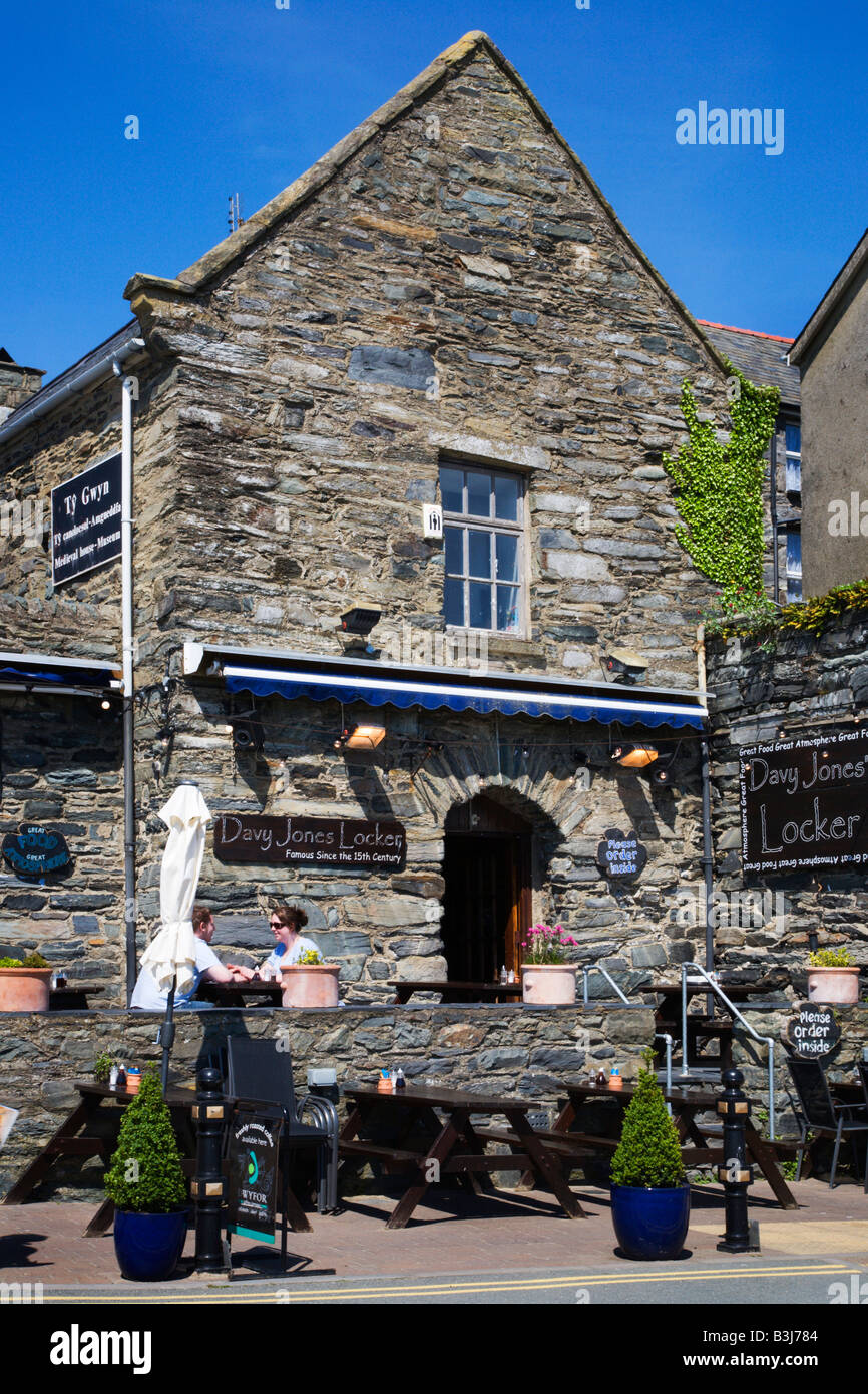 Sitting outside a cafe in Barmouth Snowdonia Wales Stock Photo
