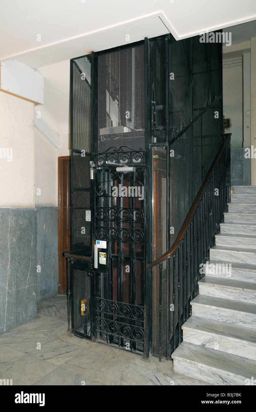 An old fashioned elevator in an apartment building in Nice on the Cote