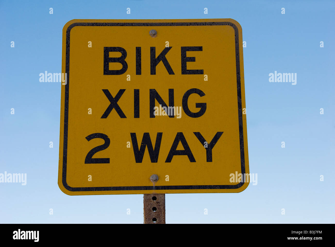 balboa peninsula bike crossing sign close up newport beach, orange county, california, ca usa three miles 5 km long, california Stock Photo