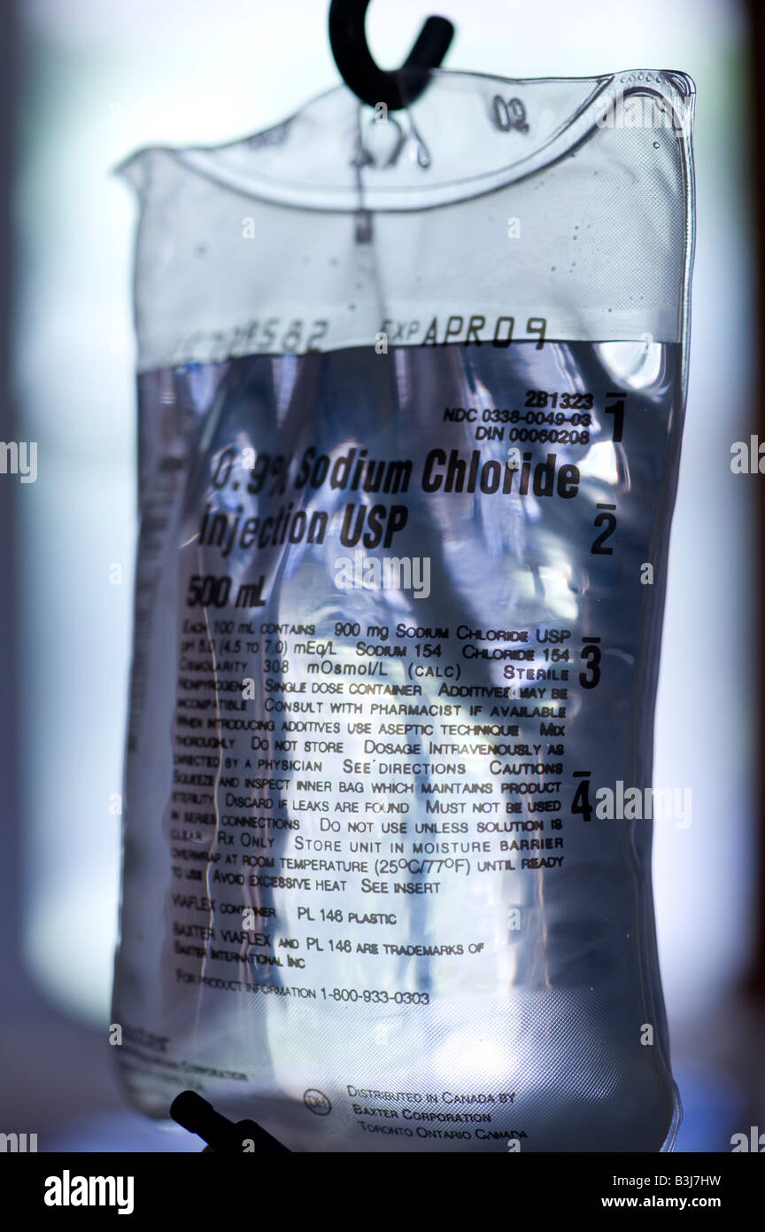 IV intravenous bag hanging in hospital intensive care ward for cardiac