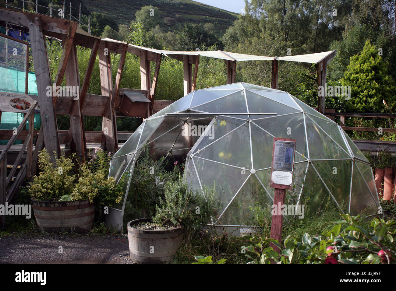 geo dome for growing dry plants Centre for Alternative Technology Wales Stock Photo