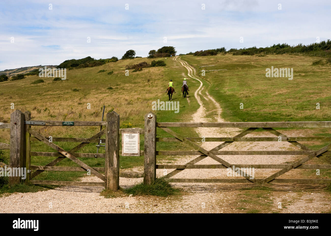 Horse Riders on Tennyson Trail, Mottistone Down, Isle of Wight, UK Stock Photo