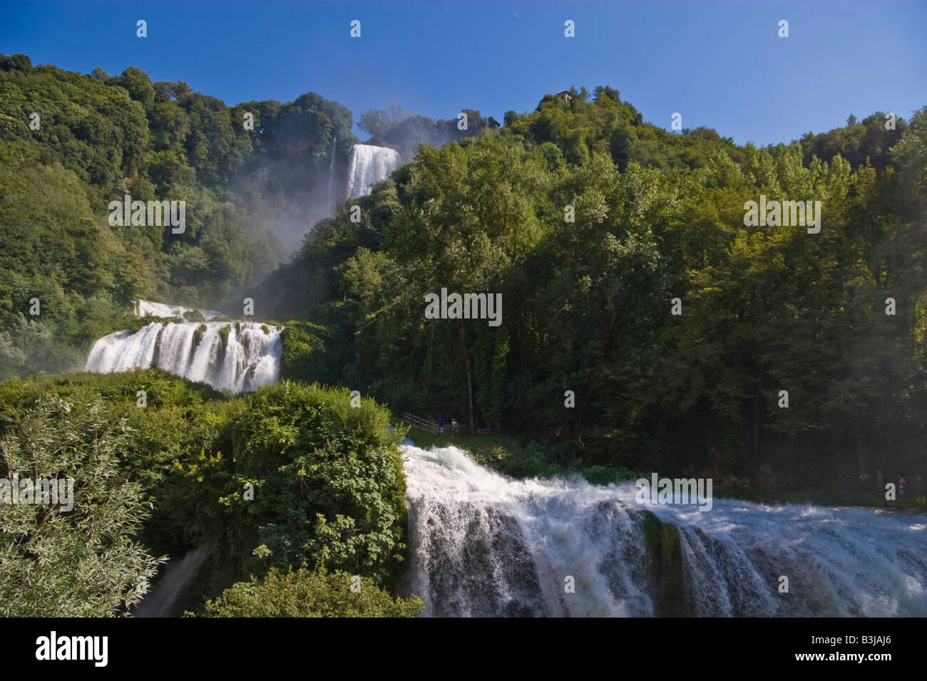 nature landscape, scenery waterfall, falls water fog mist splash fume, steam Italy Terni Umbria Marmore falls Stock Photo