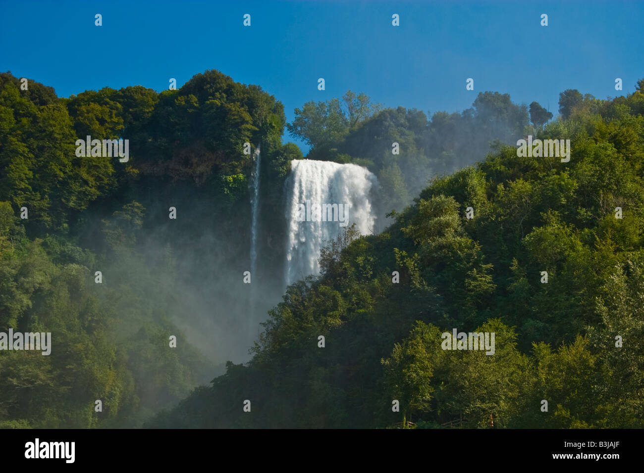 nature landscape, scenery waterfall, falls water fog mist splash fume, steam Italy Terni Umbria Marmore falls Stock Photo