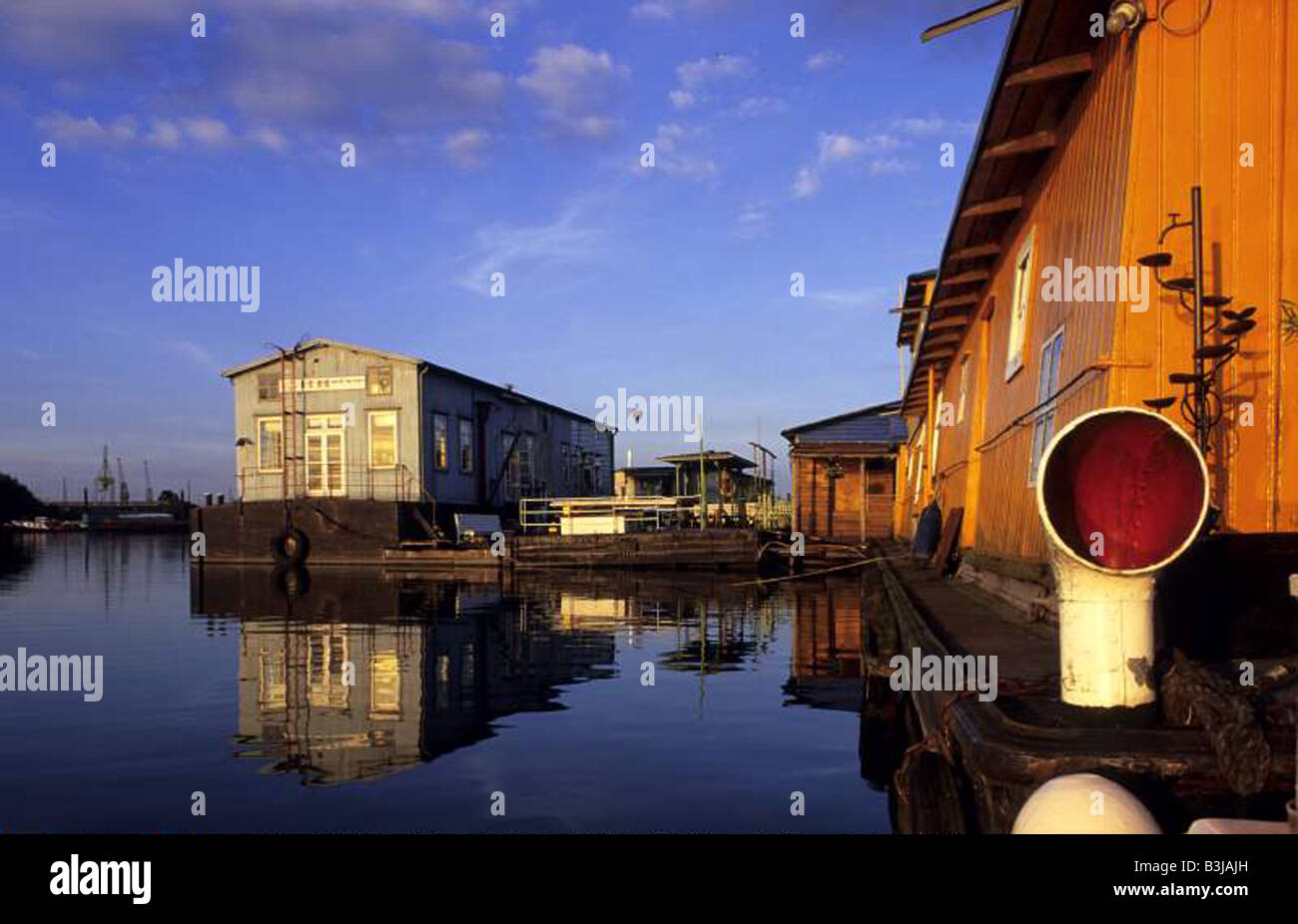 Hamburg Germany historic houseboats of SeHHafen Stock Photo