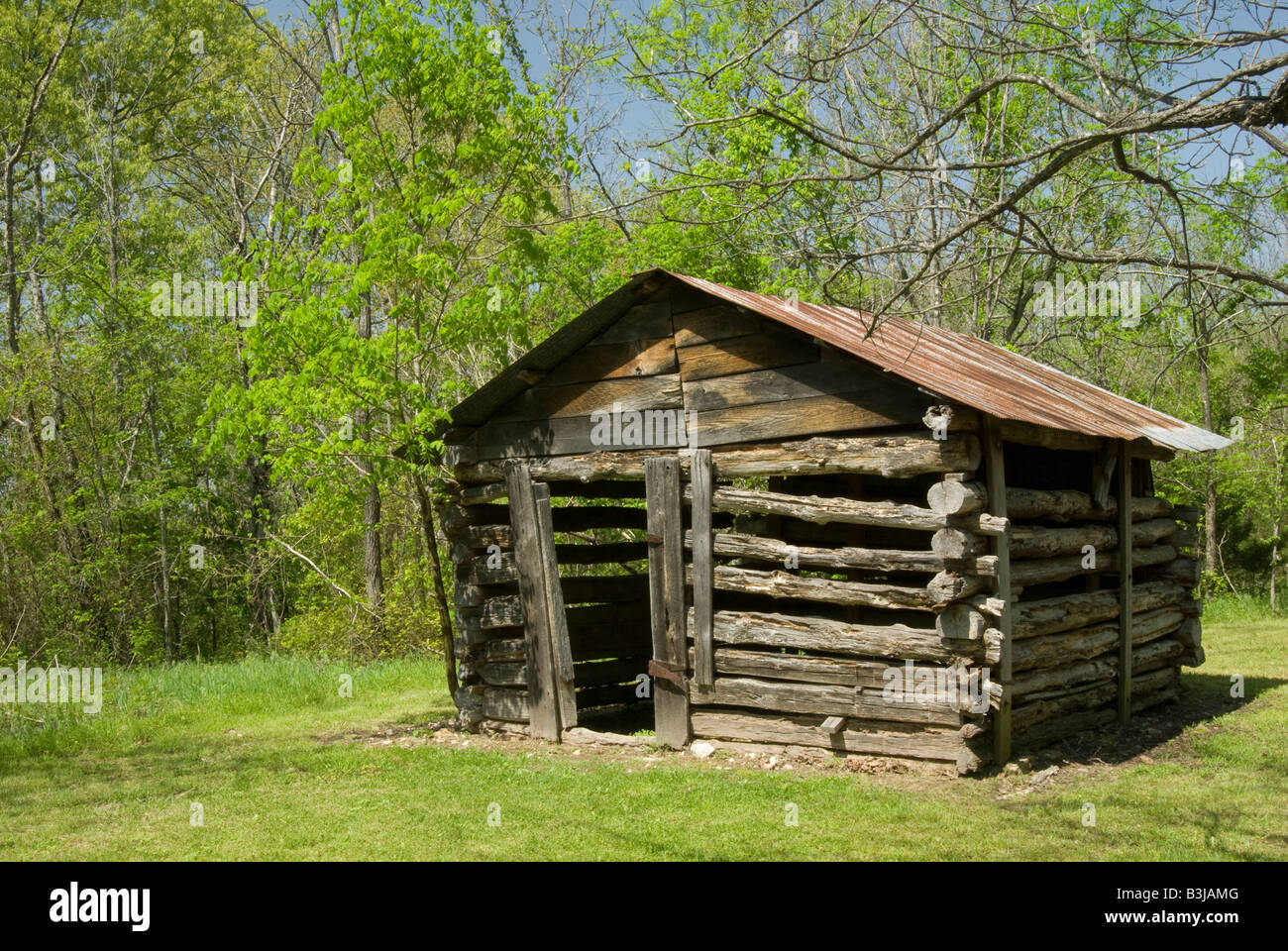 An outbuilding on the Collier Homestead in the Ozarks of Tyler Bend Arkansas. Stock Photo