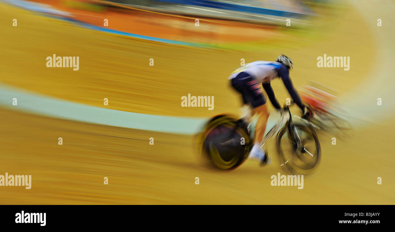 Riders compete in men individual pursuit cycling track race at the 2008 Beijing Olympics Stock Photo