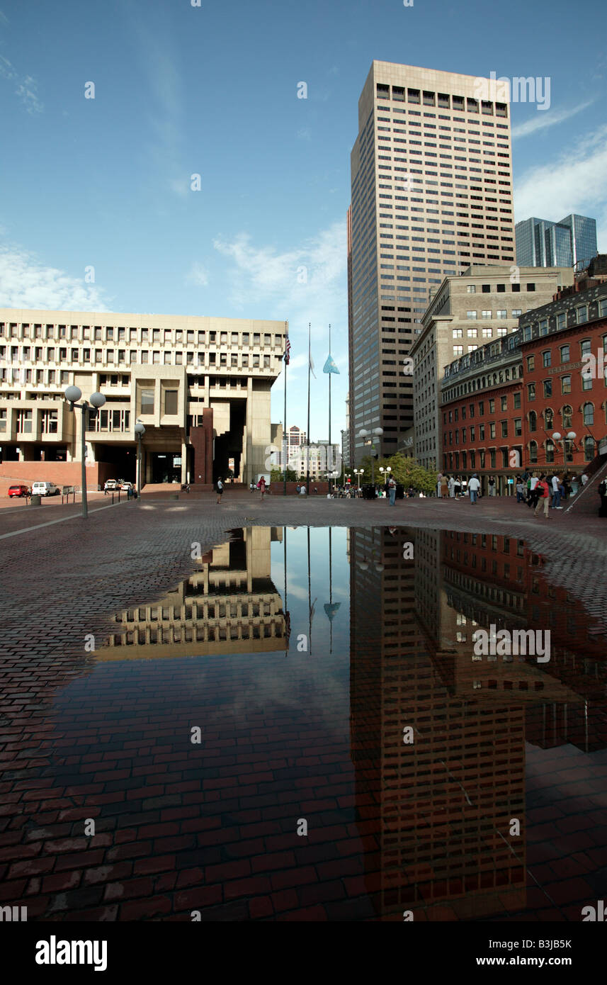 Shot of Boston City Hall and the 28 State Street Tower, taken from