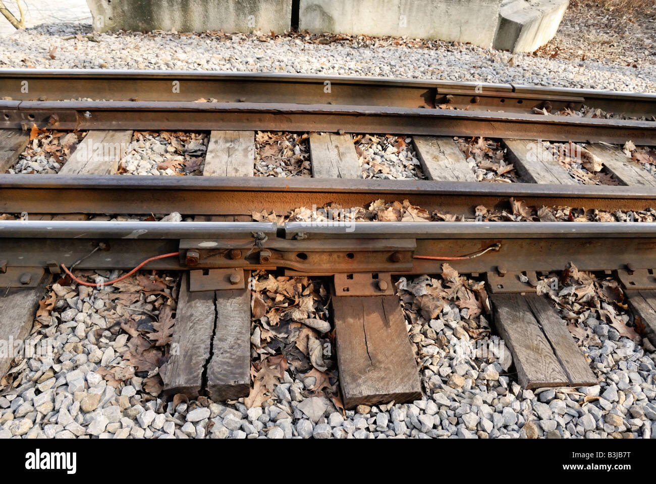 Railroad tracks with expansion gap Stock Photo