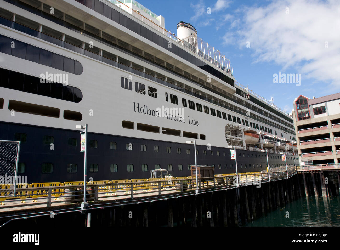 Side of H.A.L. Cruise ferry AMSTERDAM ported in Juneau, Alaska Stock Photo