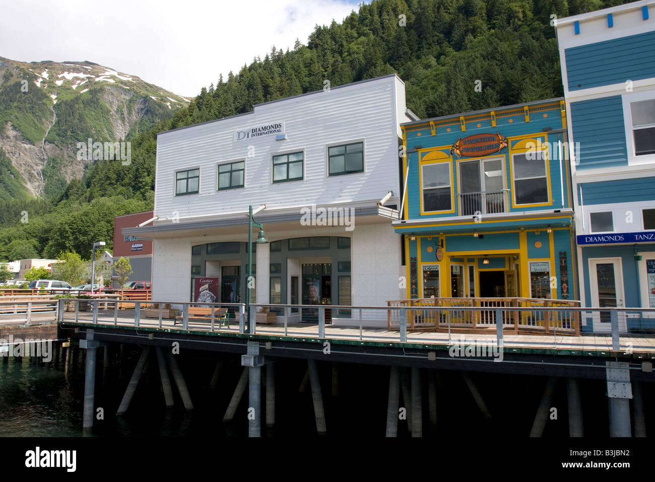 People strawling the streets of down town Juneau, The Capital of Alaska, Northern America Stock Photo