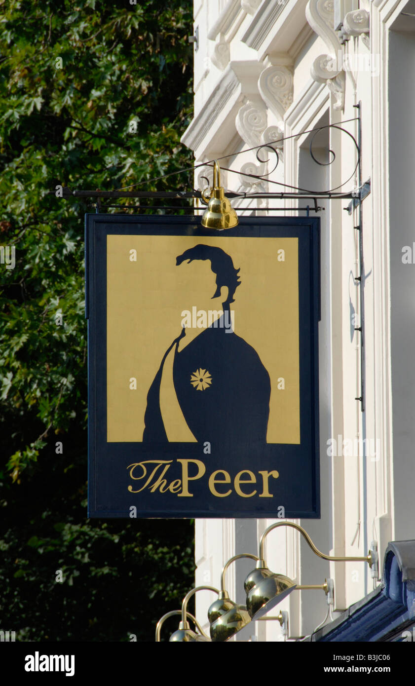 Pub sign outside The Peer public house in Sydney Street Chelsea London