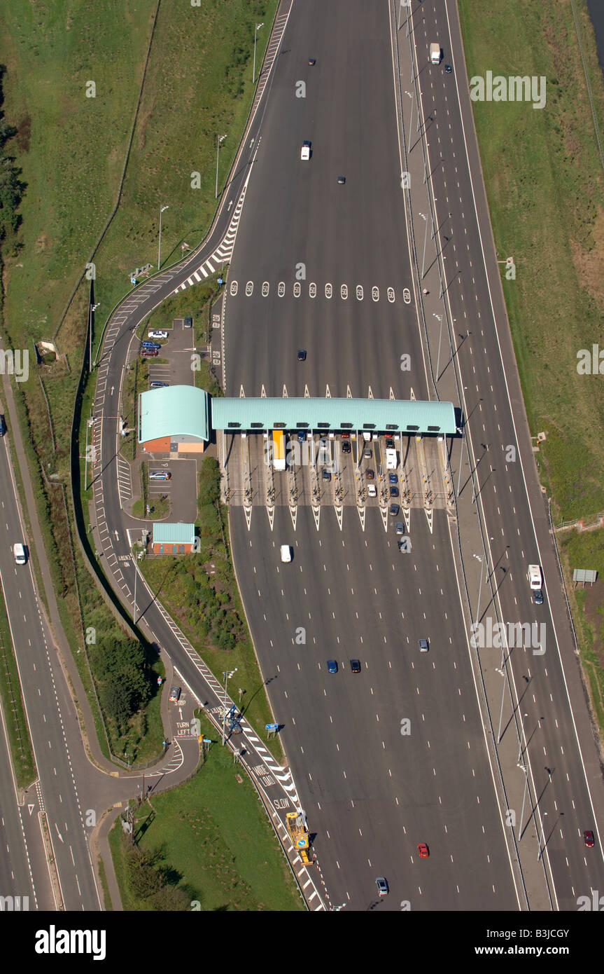 An aerial view of M6 Toll motorway pay station in Staffordshire England Stock Photo