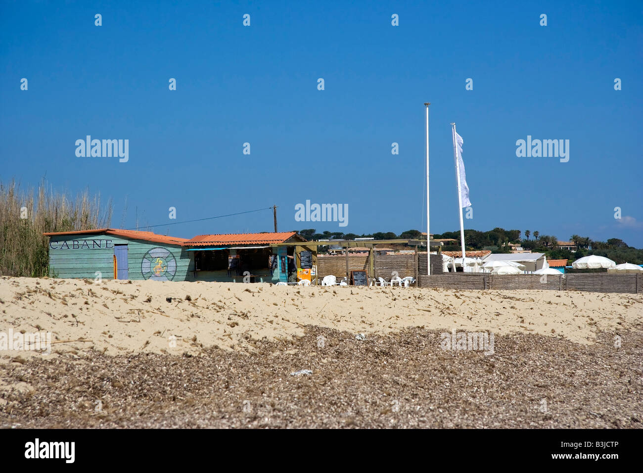 Huts on Plage de Pampelonne, Saint Tropez, French Riviera Stock Photo