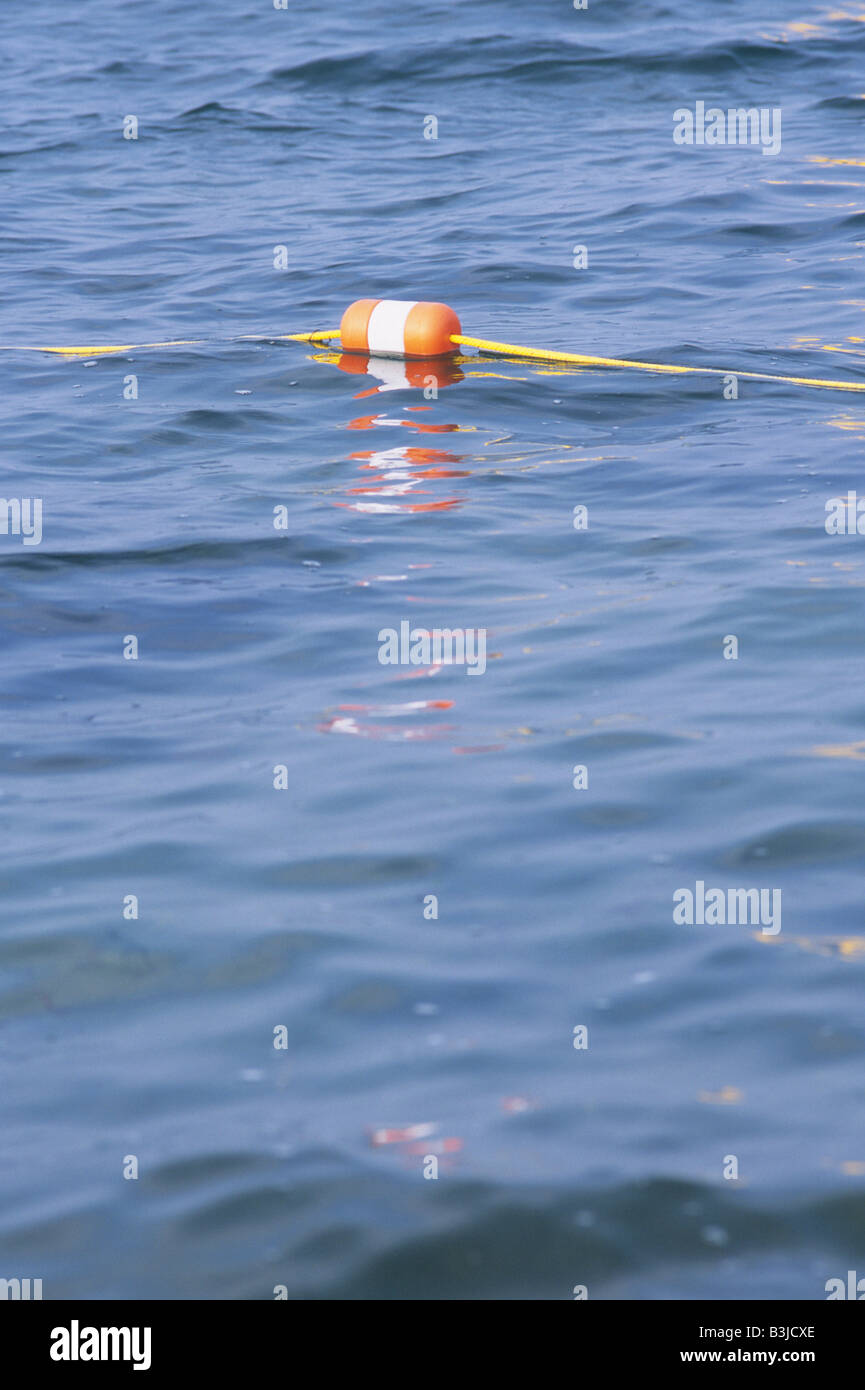 Orange and white swim lane marker buoy with line Stock Photo - Alamy