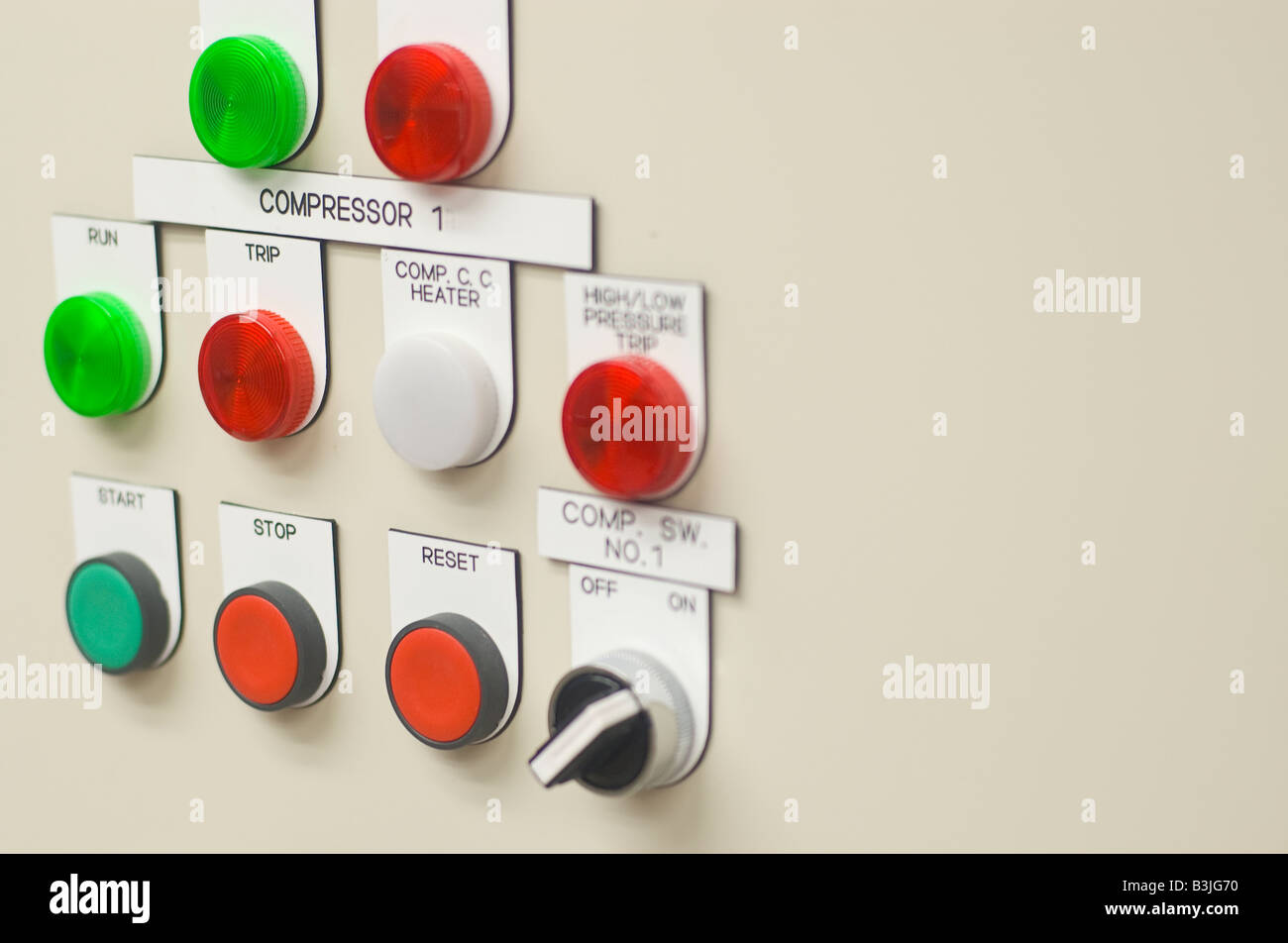 Light switches on an air con compressor panel Stock Photo Alamy