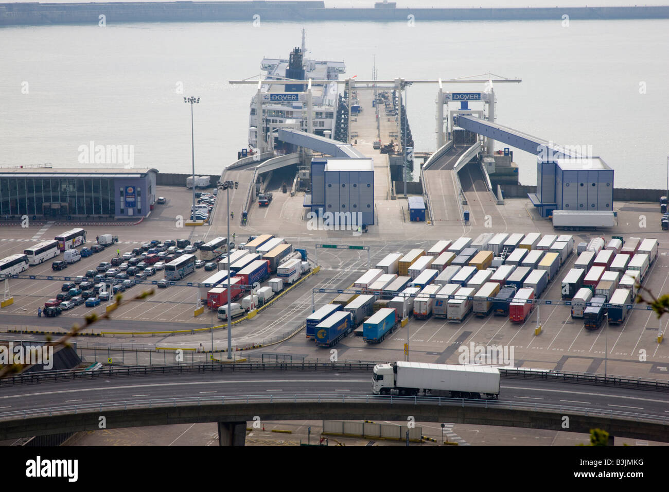 Panoramic view of Dover Harbour from the Western Heights Stock Photo