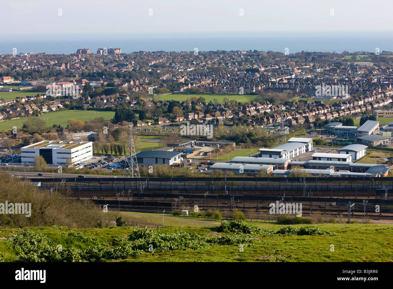 Panoramic view over the Channel Tunnel terminal in Folkestone Kent