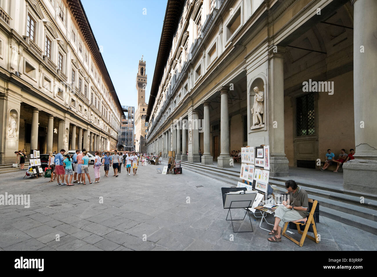 The Uffizi Gallery with the Palazzo Vecchio in distance, Florence, Tuscany, Italy Stock Photo