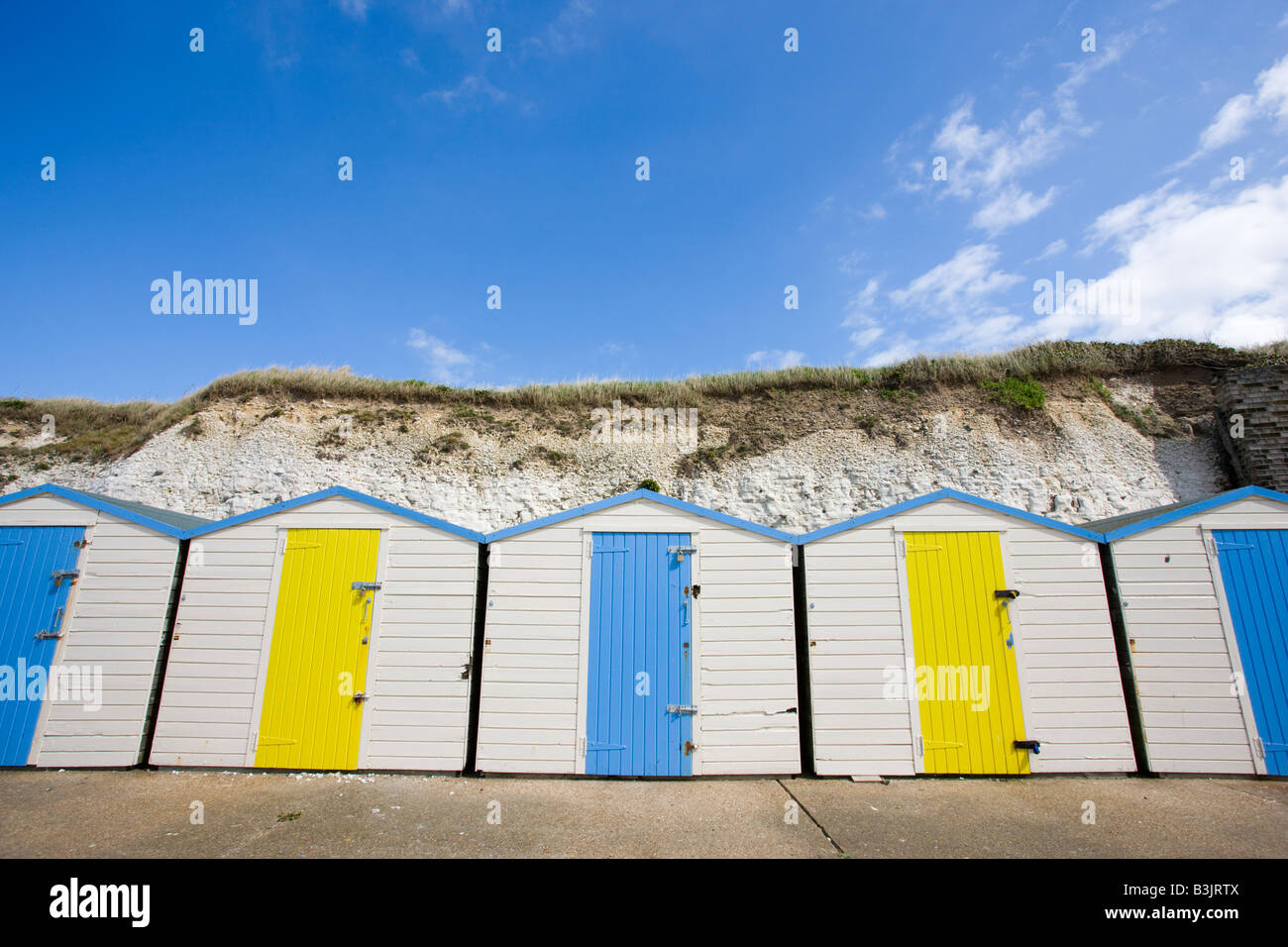 Row of beach huts in Westgate on Sea near Margate Kent Stock Photo