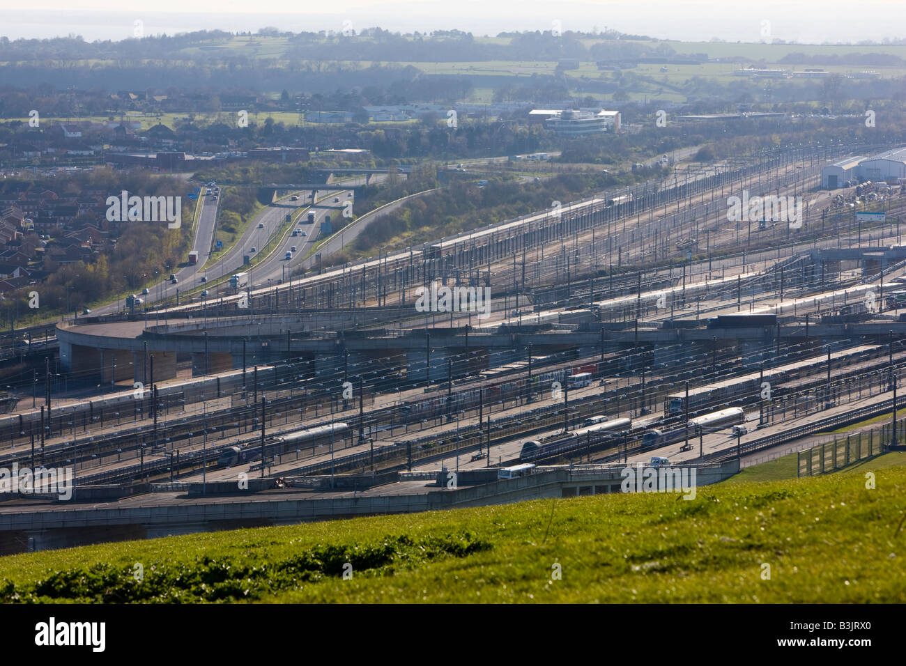 Panoramic view over the Channel Tunnel terminal in Folkestone Kent