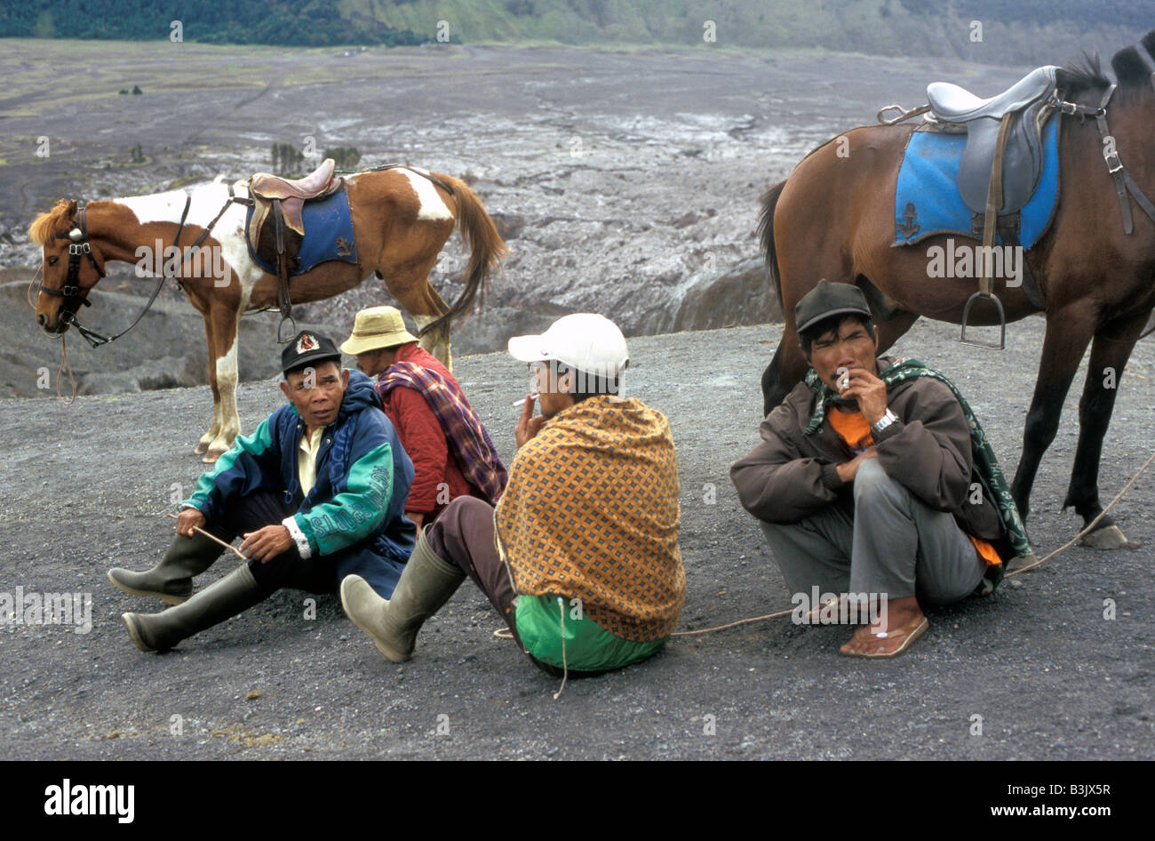 tenggerese men near mount bromo java indonesia Stock Photo