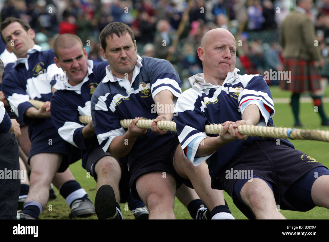 Crowds watching the tug o war at the famous Braemar Gathering and Games in Aberdeenshire, Scotland, UK Stock Photo
