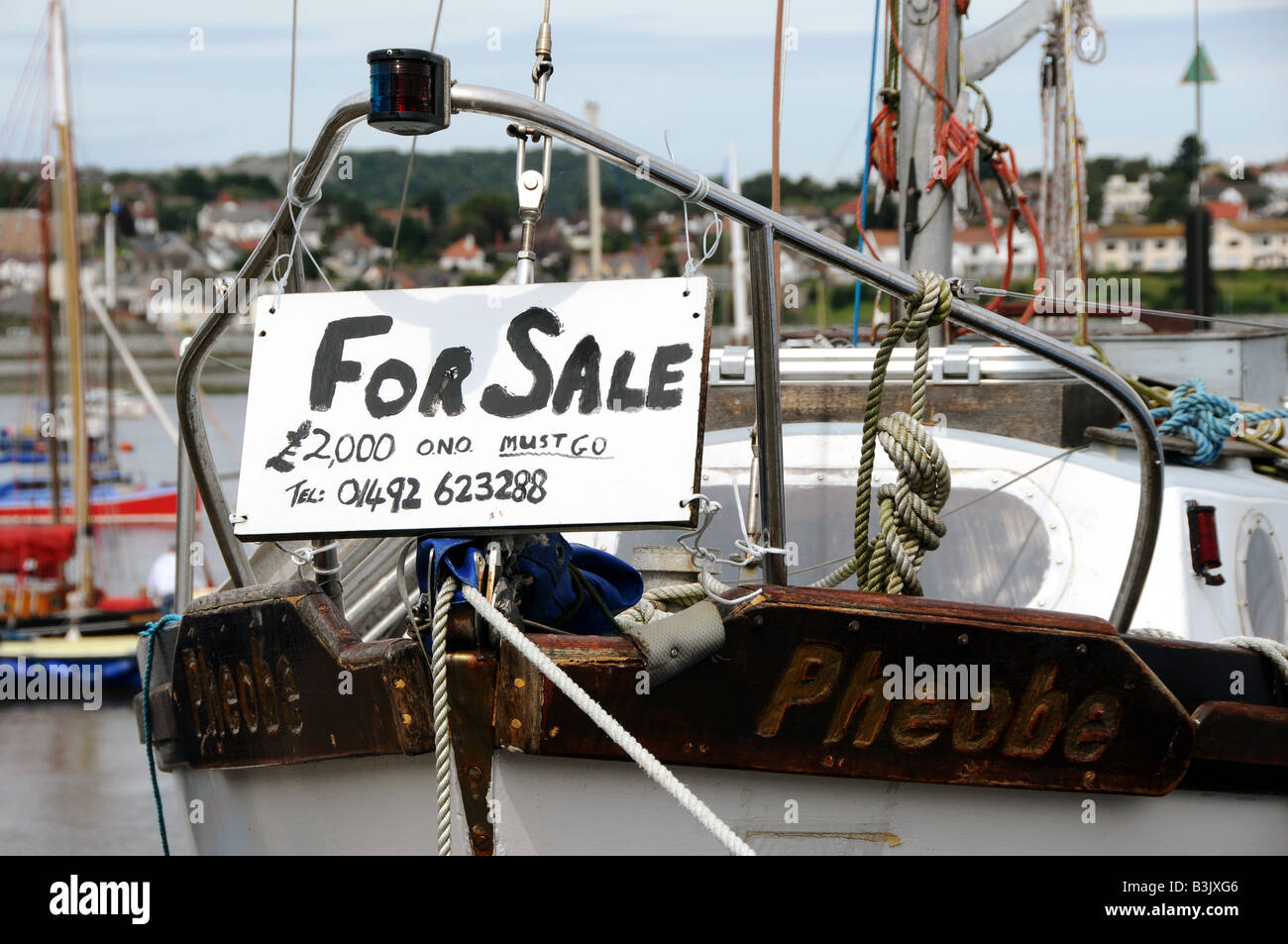 Boat for sale, Conwy, North Wales Stock Photo Alamy