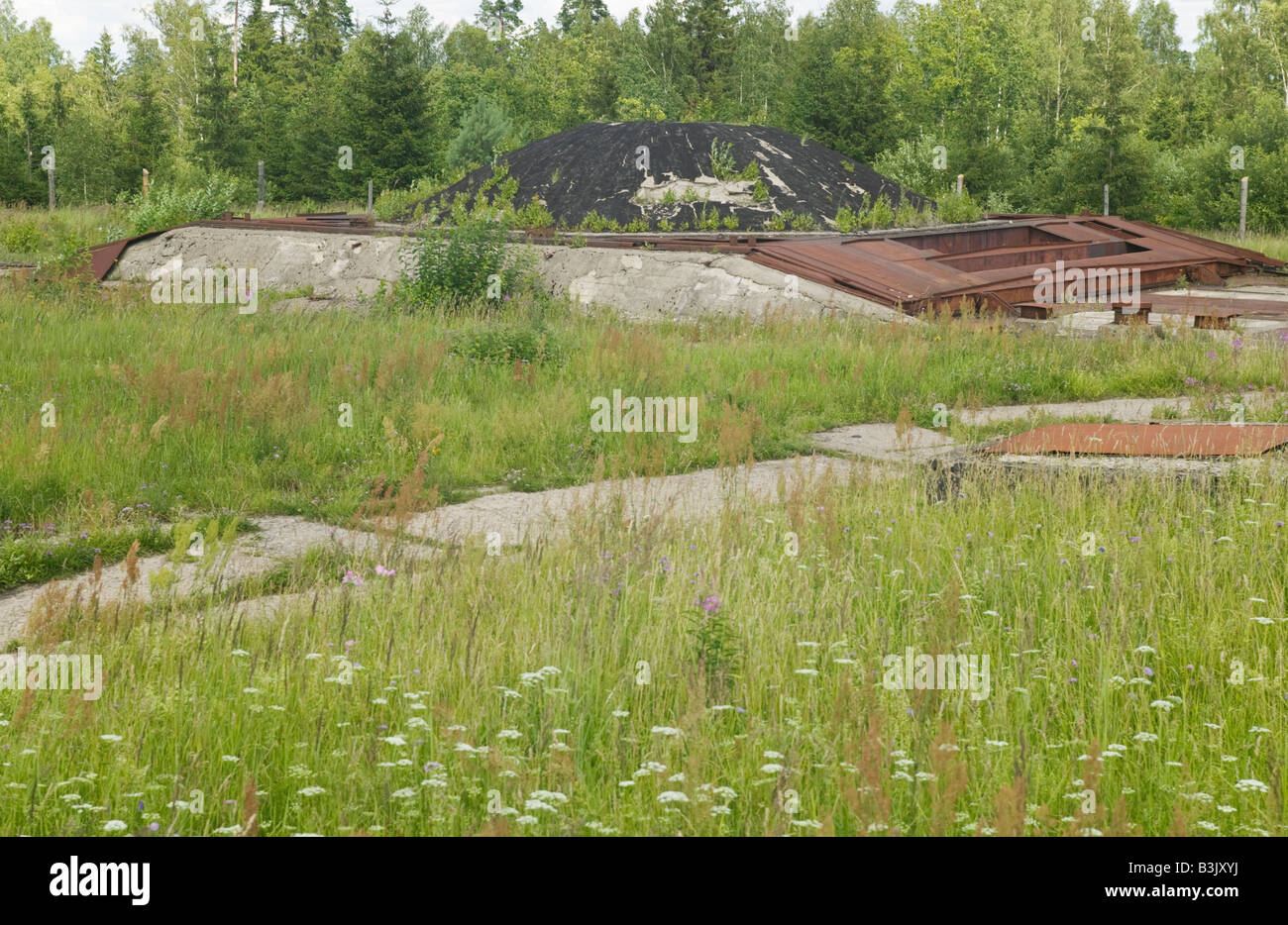 Ruined Soviet nuclear missile base, Plokstine, Lithuania. Stock Photo
