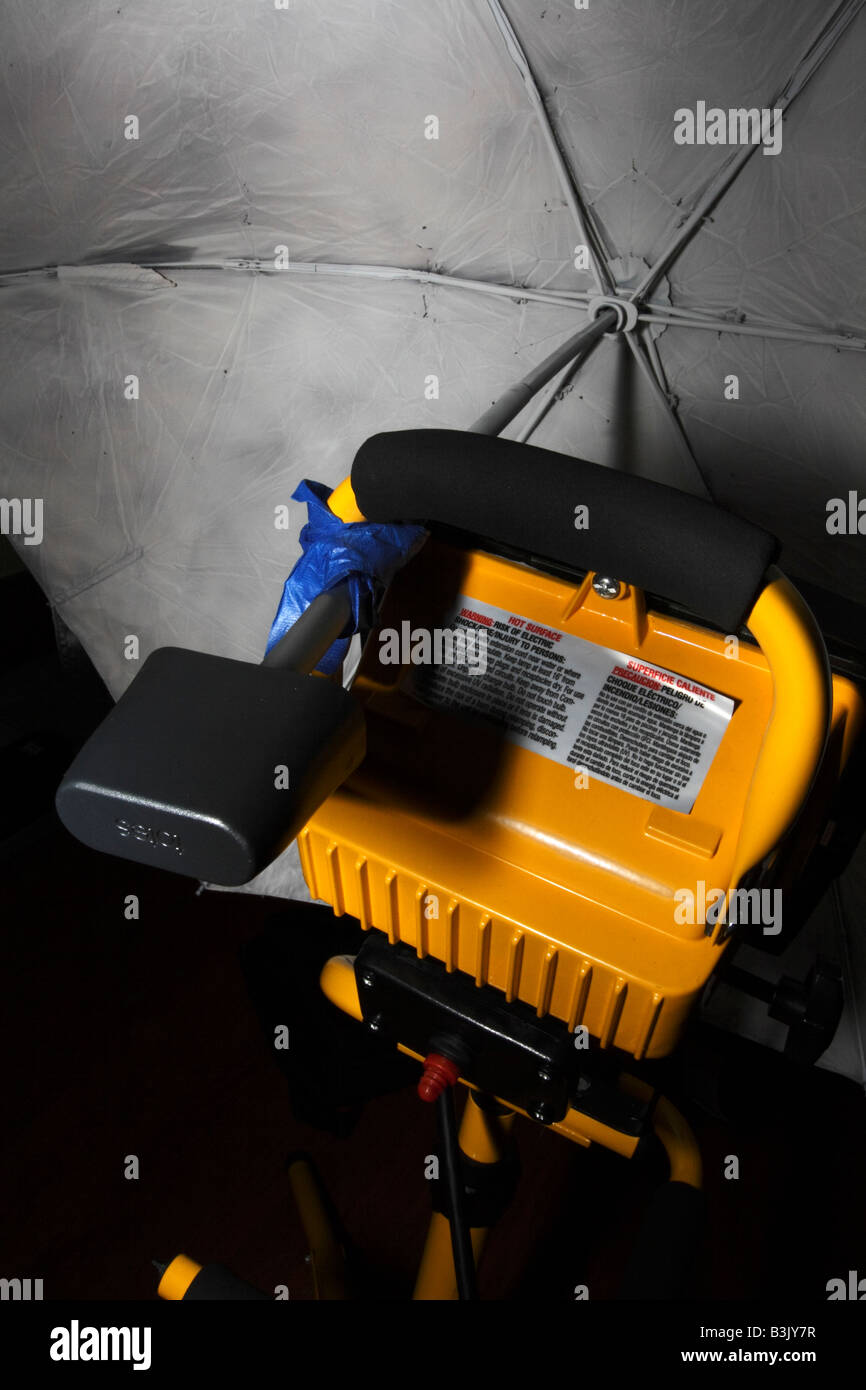 Improvised continuous studio light with reflector umbrella Stock Photo