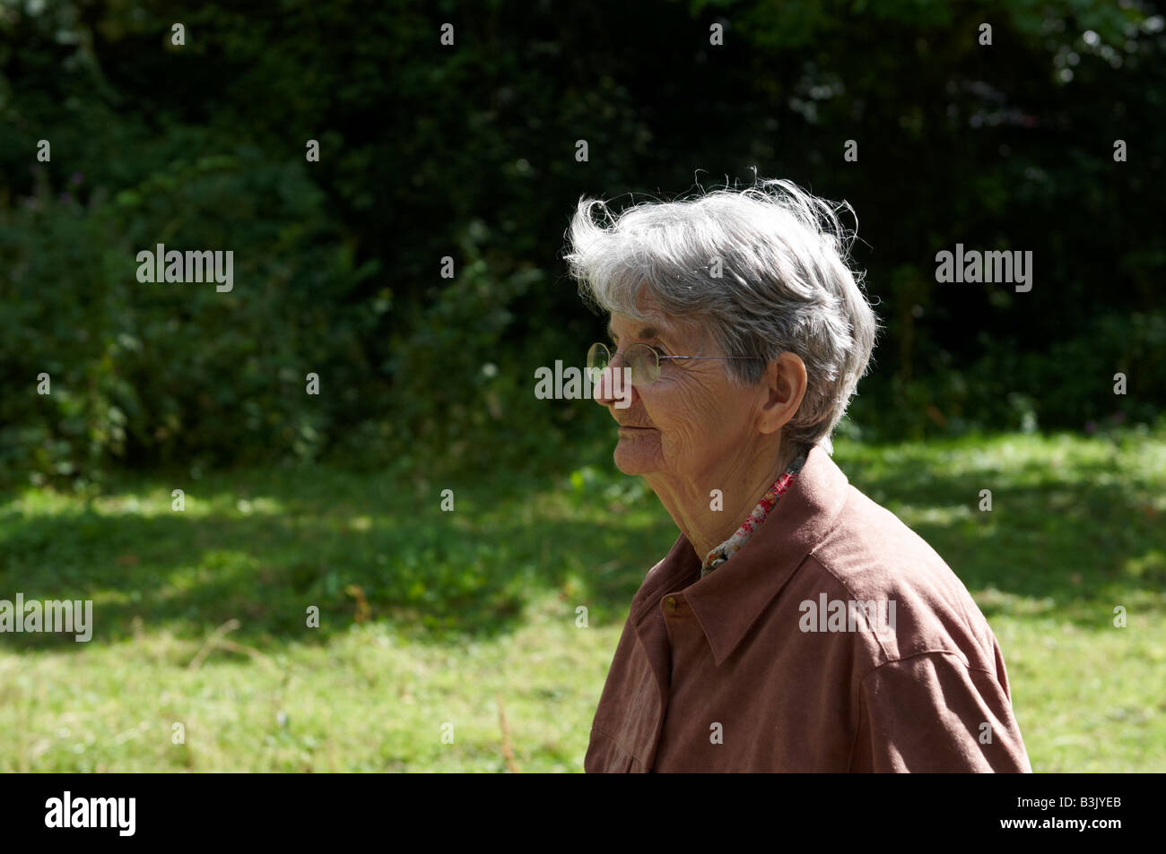 Elderly woman (stroke sufferer) Coe Fen Cambridge Stock Photo