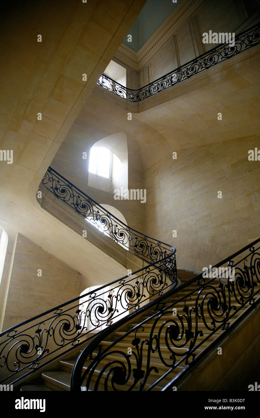 July 2008 - straiways at Abbey aux Hommes which functions as the Town Hall building Caen, Normandy France Stock Photo