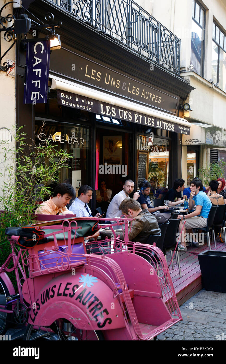 July 2008 - People sitting at an outdoors cafe in Rouen Normandy France Stock Photo