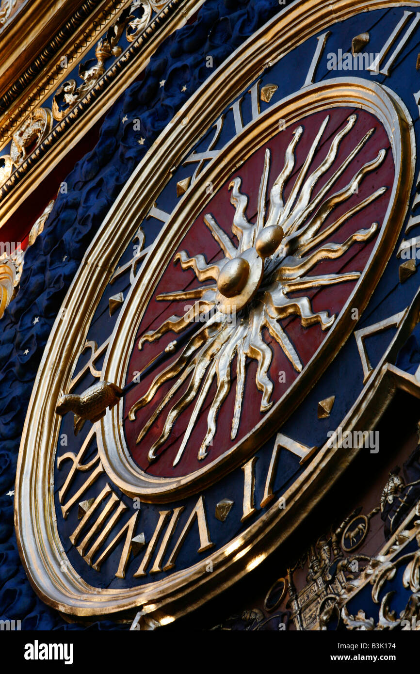 July 2008 - The medival clock on Gros Horloge the main street of old Rouen Normandy France Stock Photo