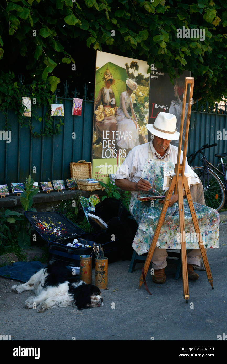 July 2008 - Painter sitting outside in Giverny Normandy France Stock Photo