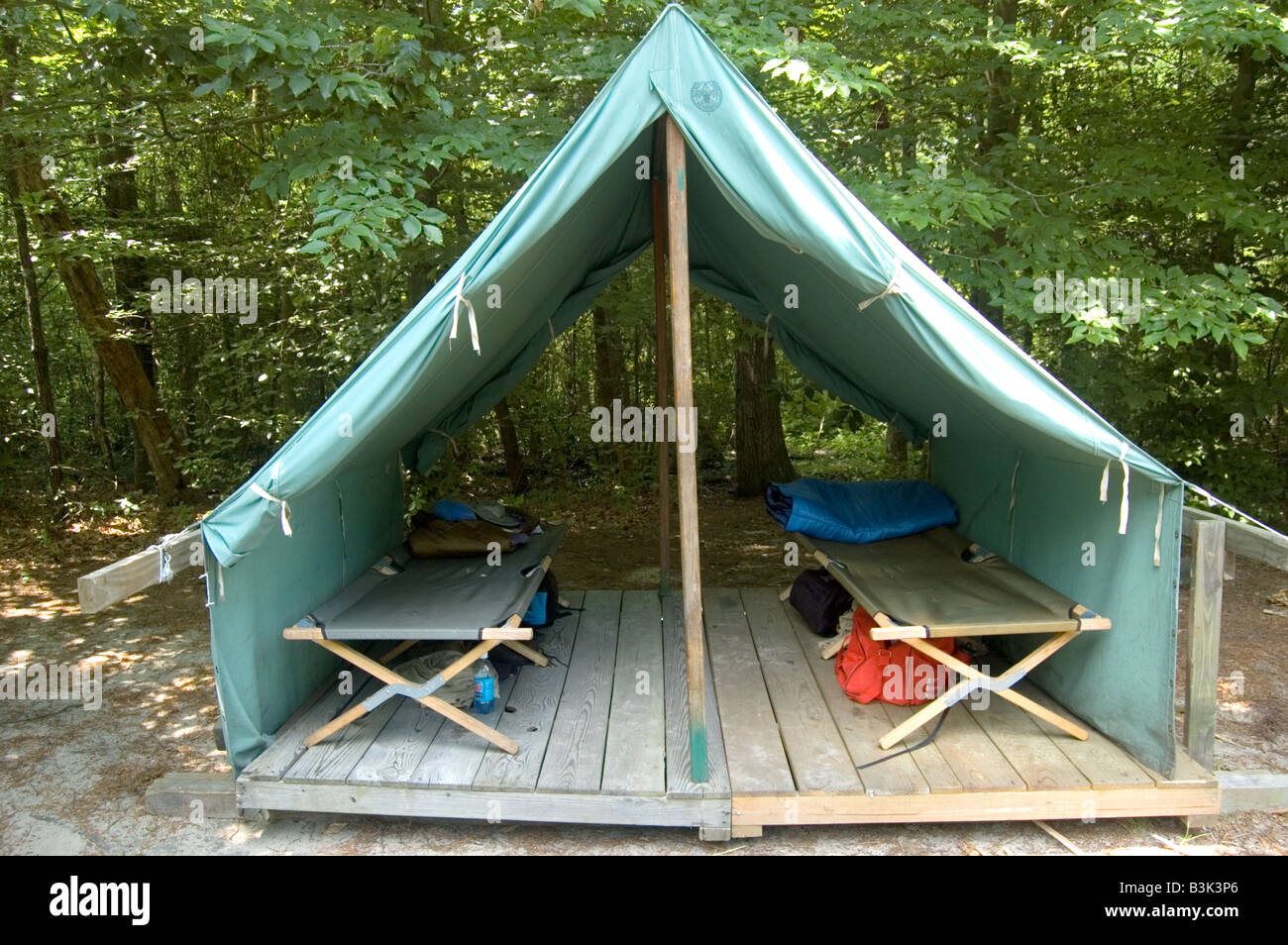 Canvas tent at Boy Scout summer camp Stock Photo
