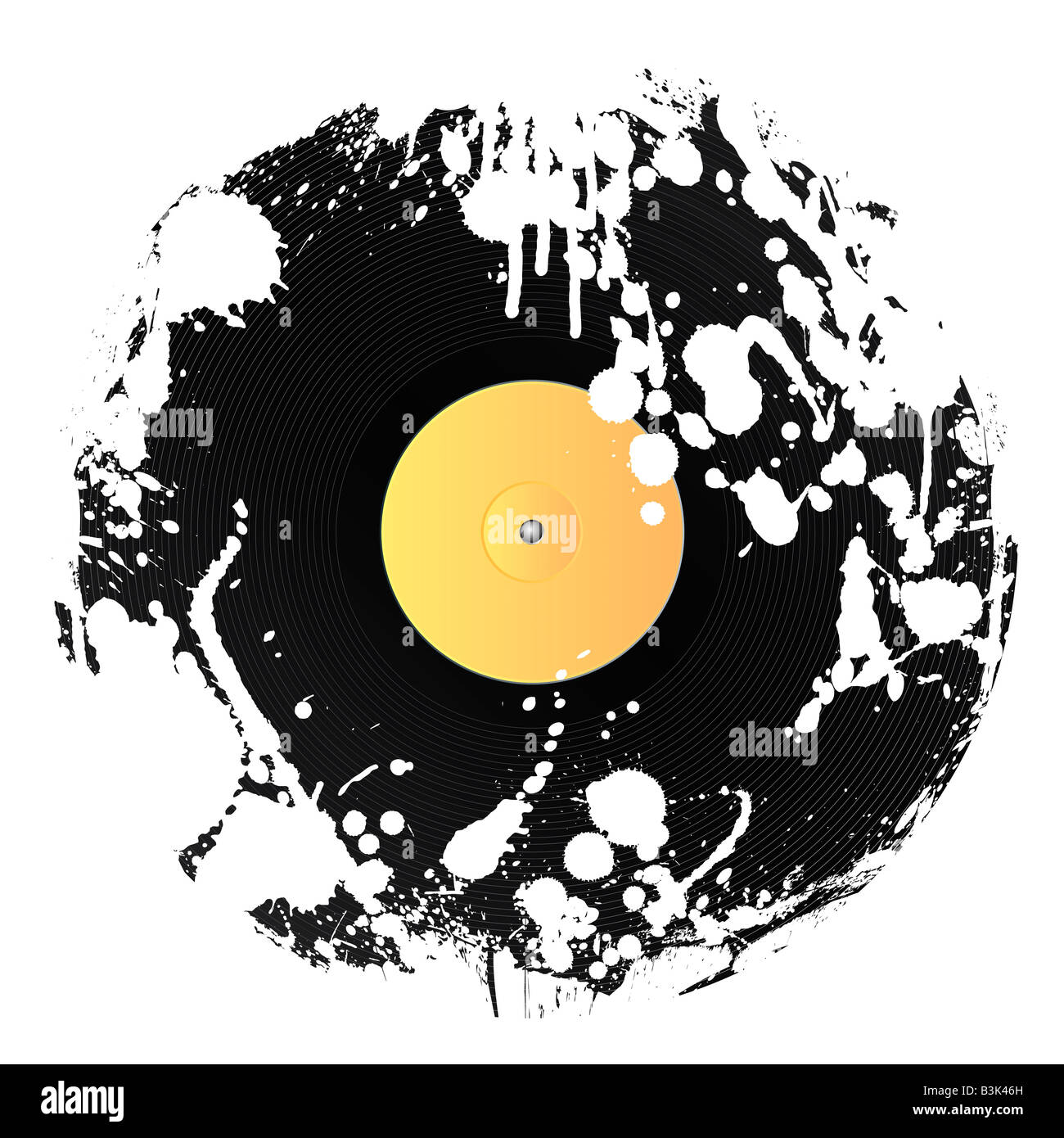Vector illustration of a vinyl disc covered in white ink splatters Grunge style Stock Photo