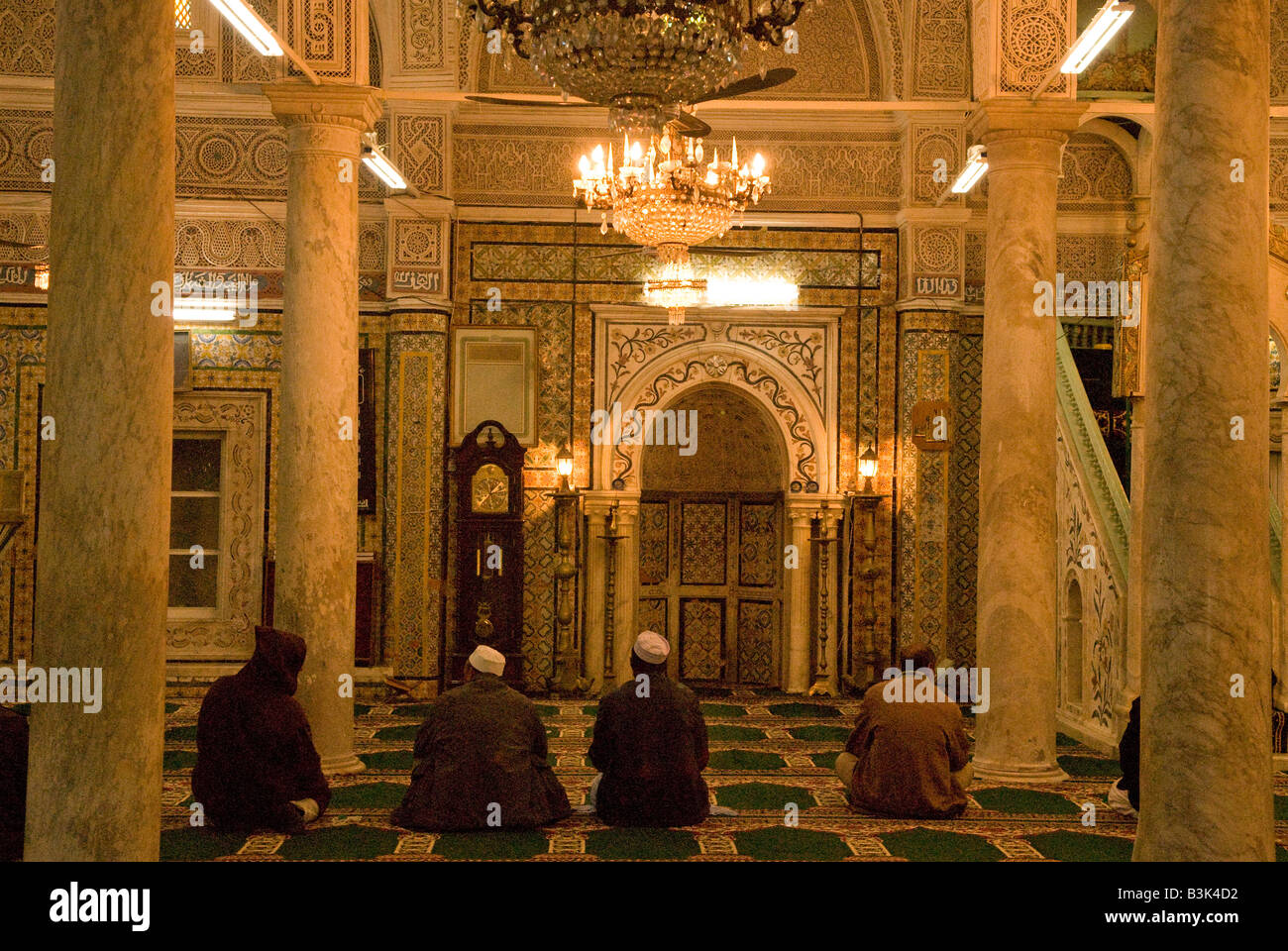 Prayers inside the beautiful interior of the Gurgi Mosque Tripoli Libya Stock Photo