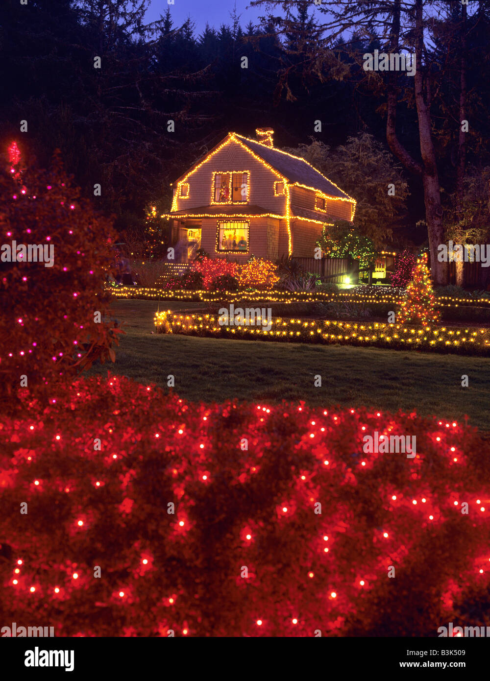 Shore Acres Gardens with Christmas lights Oregon Stock Photo Alamy