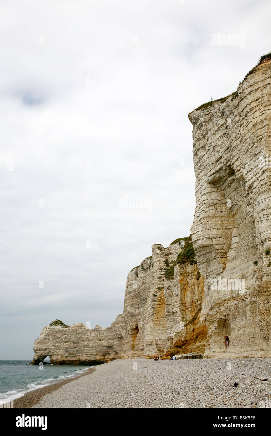 July 2008 - The beach at Etretat with its cliffs also known as Falaises Normandy France Stock Photo
