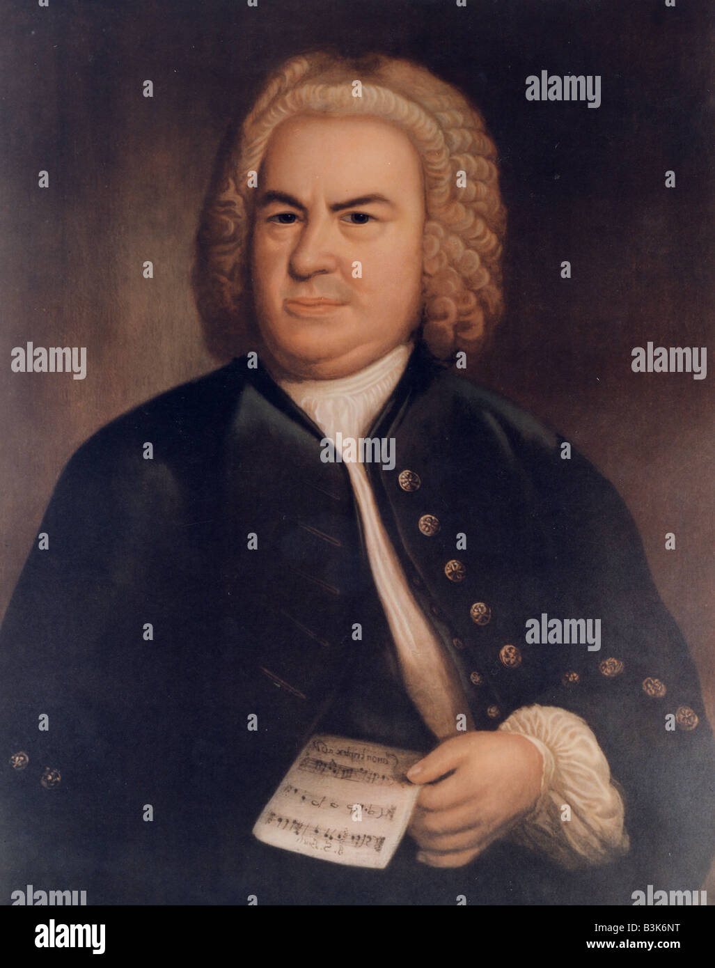 JOHANN SEBASTIAN BACH German composer in a print of the portrait painted by Elias Gottlieb Haussmann in 1746 Stock Photo