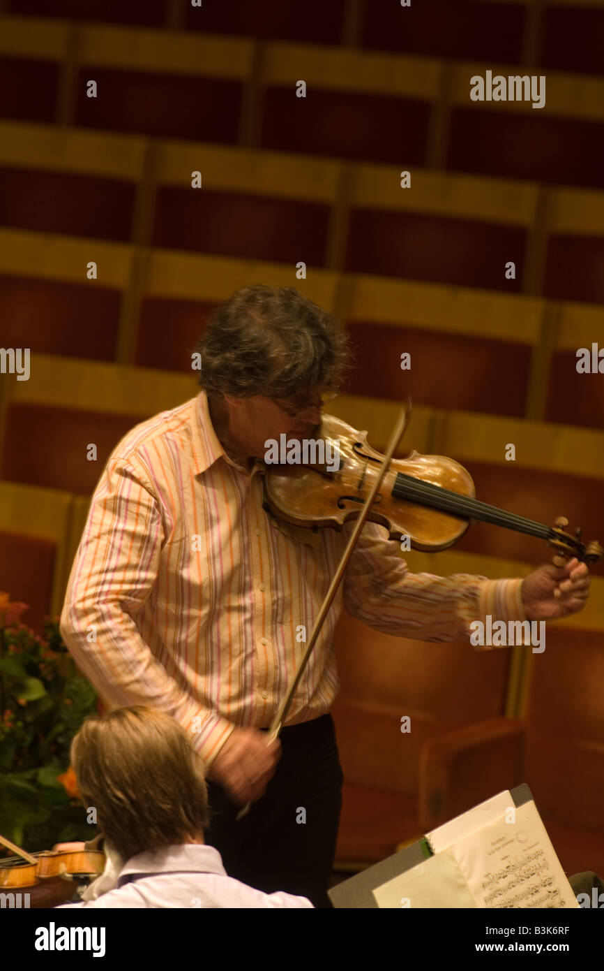 Swedish Radio symphony orchestra concert master tuning violin Stock