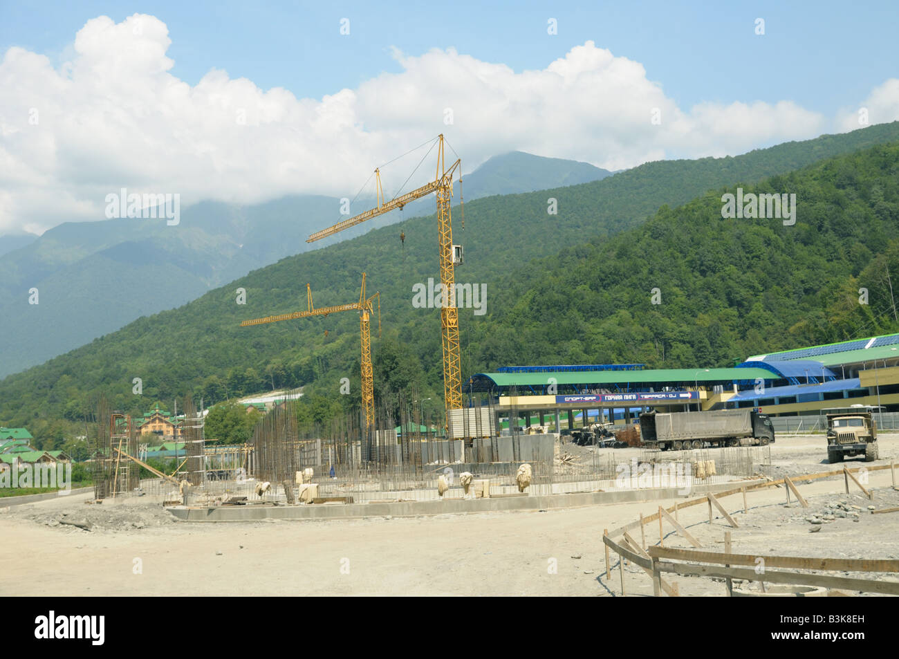 Construction of Olympic objects near Sochi, Russia Stock Photo