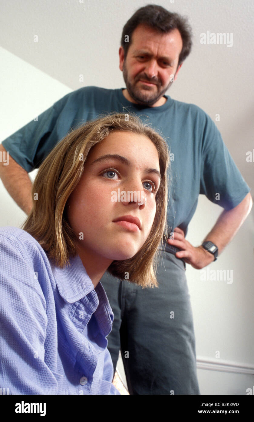 angry dad telling off his teenage daughter Stock Photo