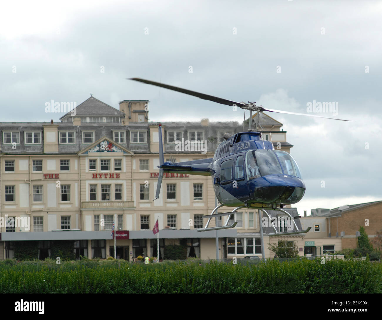 Helicopter landing at The Hotel Imperial, Hythe, Kent Stock Photo - Alamy