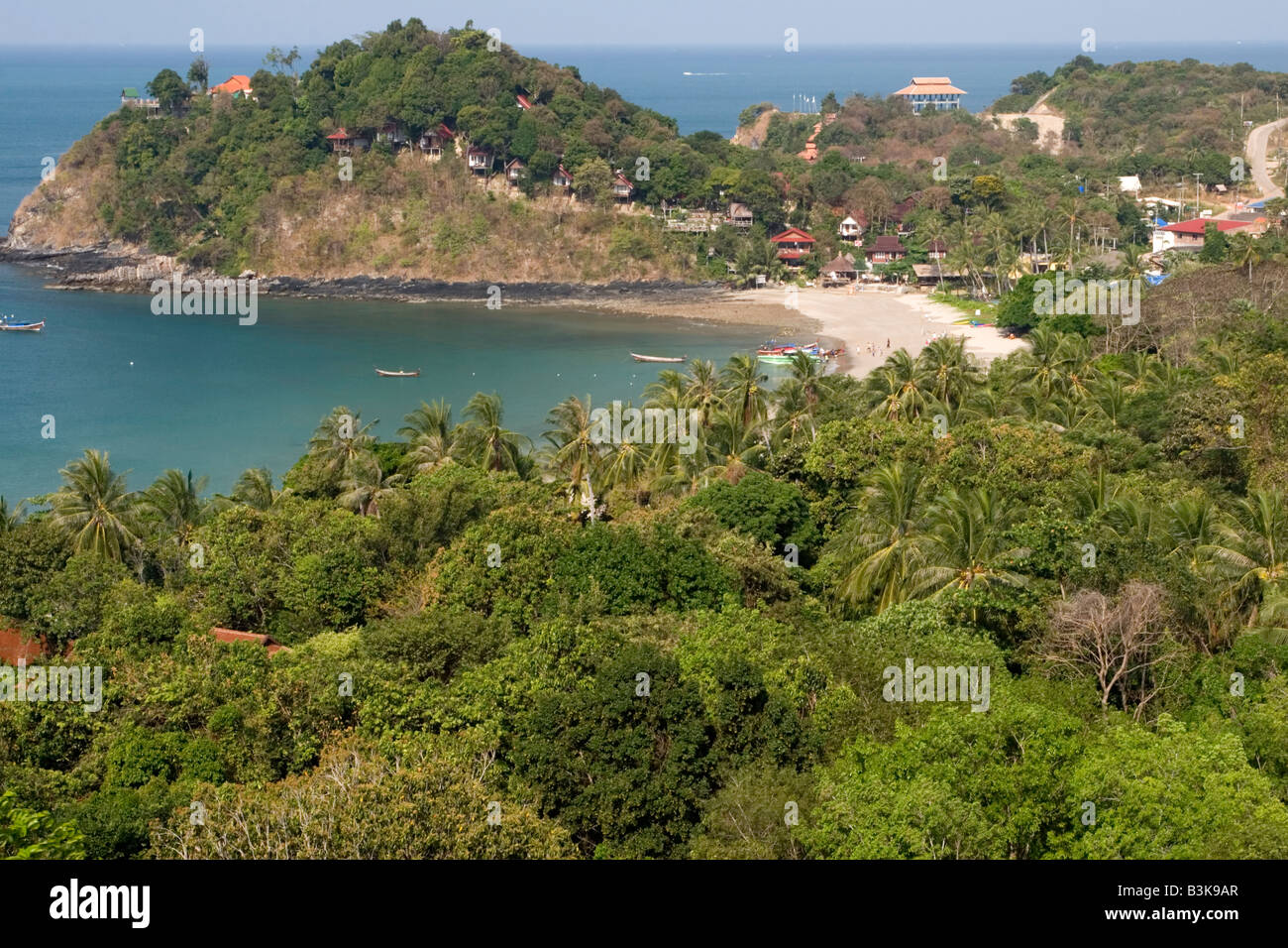 Ban Kantiang Beach, surrounded by beach forest and fronted by azure sea, in Ko Lanta, Thailand. Stock Photo