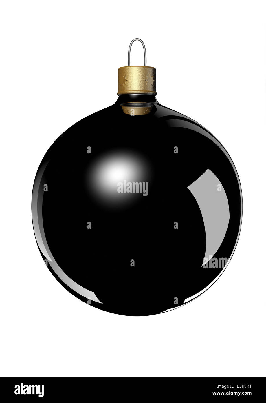 black christmas ball ornament on white backgrund schwarze Christbaumkugel auf weißem Hintergrund Stock Photo